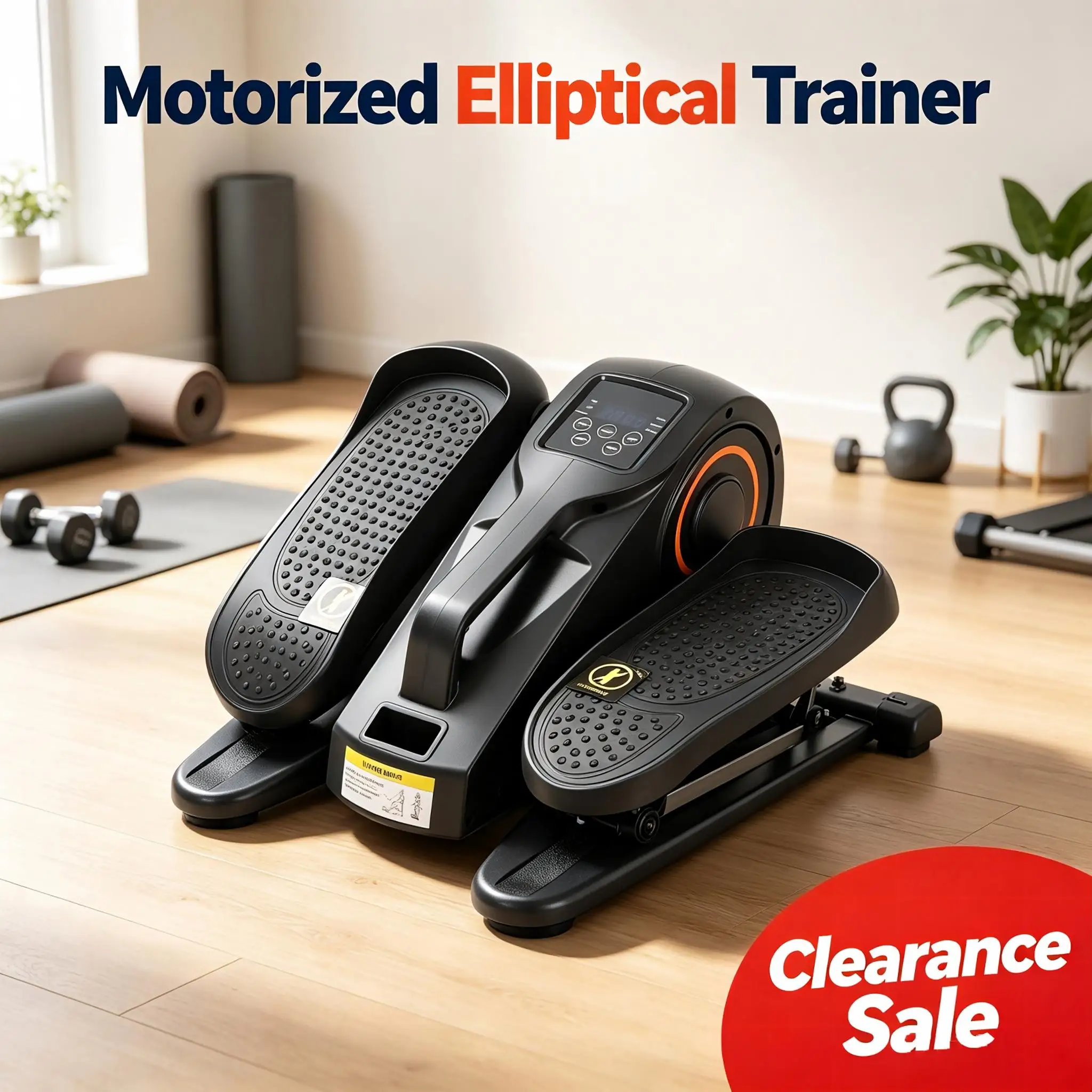 Under Desk Foot Pedal Elliptical Exerciser, 50W Motorized Trainer Forward & Reverse Direction, LED Display Compact Sitting Exercise Machine for Seniors & Office Workers