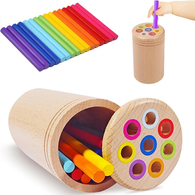 Baby Sensorisch Spelen Montessori Speelgoed Kleur Vorm Sorteerdoos Object Permanentie Coin Stick Parochie Kinderen Vroeg Educatief Houten Speelgoed