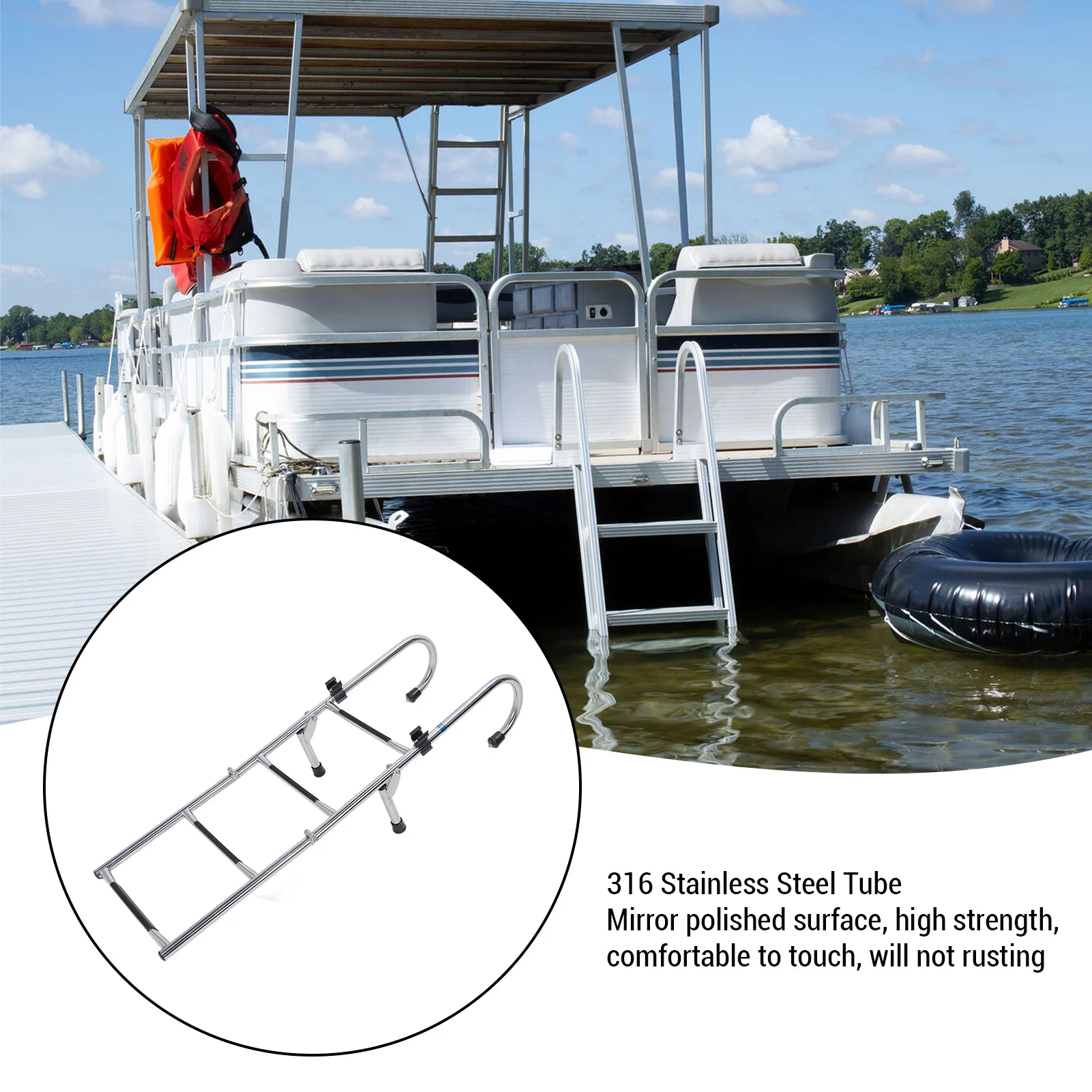 سلم سباحة للقارب قابل للطي 316 من الفولاذ المقاوم للصدأ 4 خطوات سلم قارب عائم مرآة متعددة الاستخدامات مصقولة مع درابزين يدوي للأحواض