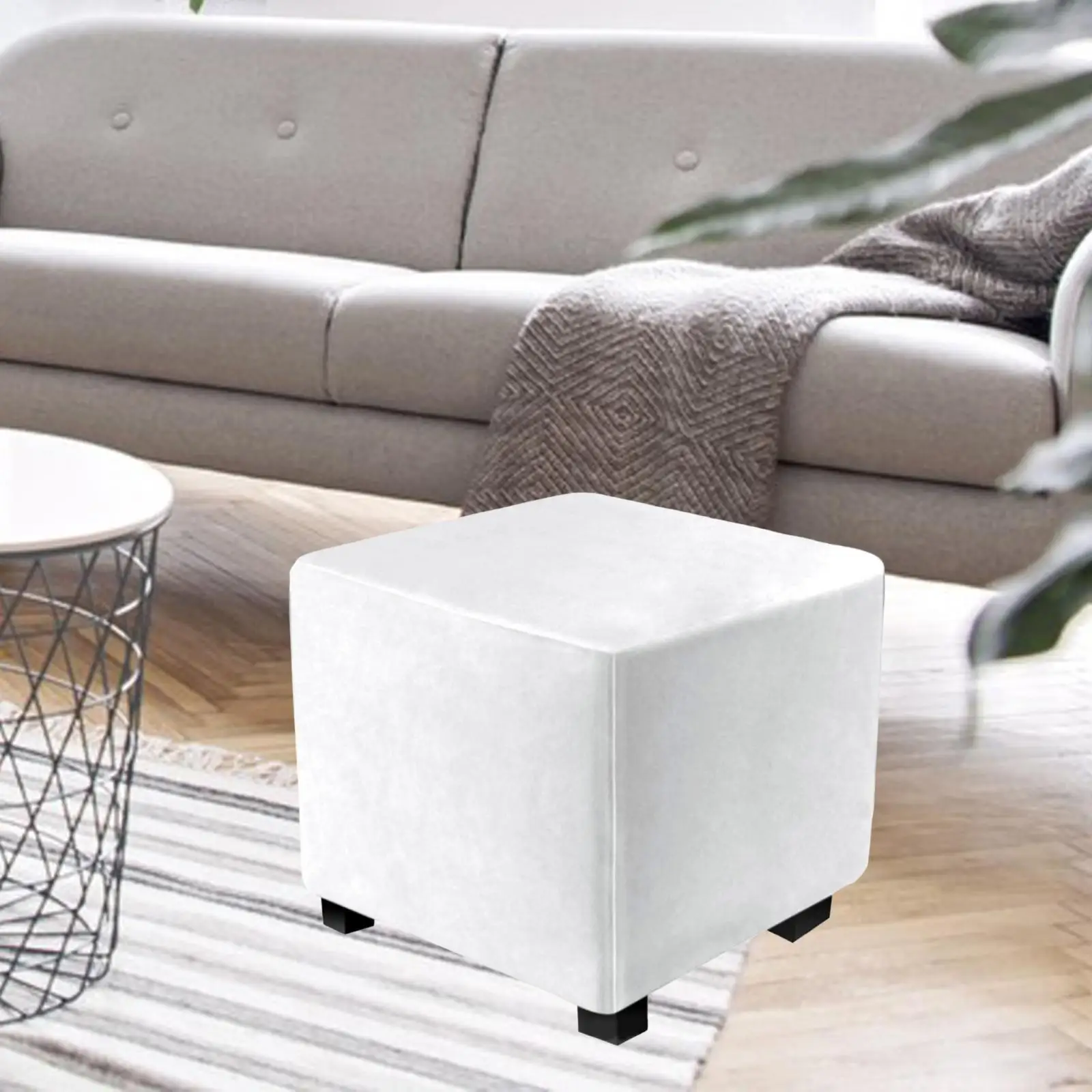 Stretch Ottoman Cover Stool Furniture Protector Square Slipcover with Elastic Bottom