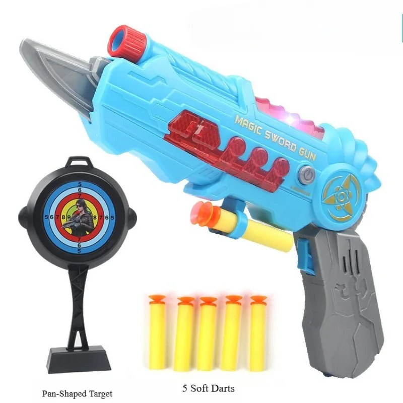 Deformable Soft Dart ของเล่นปืนแสงเสียงดูดถ้วยโฟมลูกดอก Blaster ของเล่นเด็กในร่มยิงของเล่น 5 กระสุน 1 เป้าหมาย