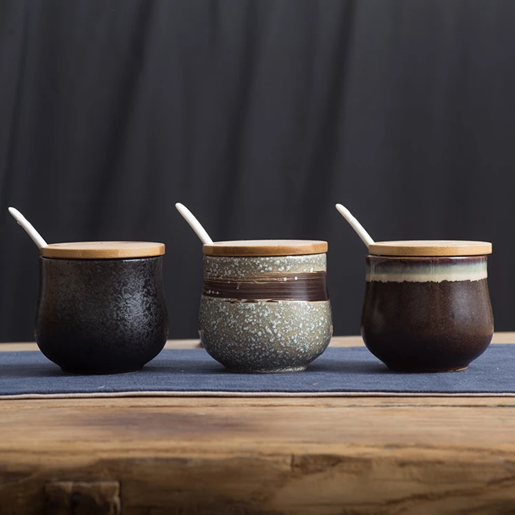 Japanischen Stil Öl Topf Gewürz Glas Küche Lagerung Container Keramik Chili Box Salz Zucker Glas Küche Utensilien Hause Dekoration Neue