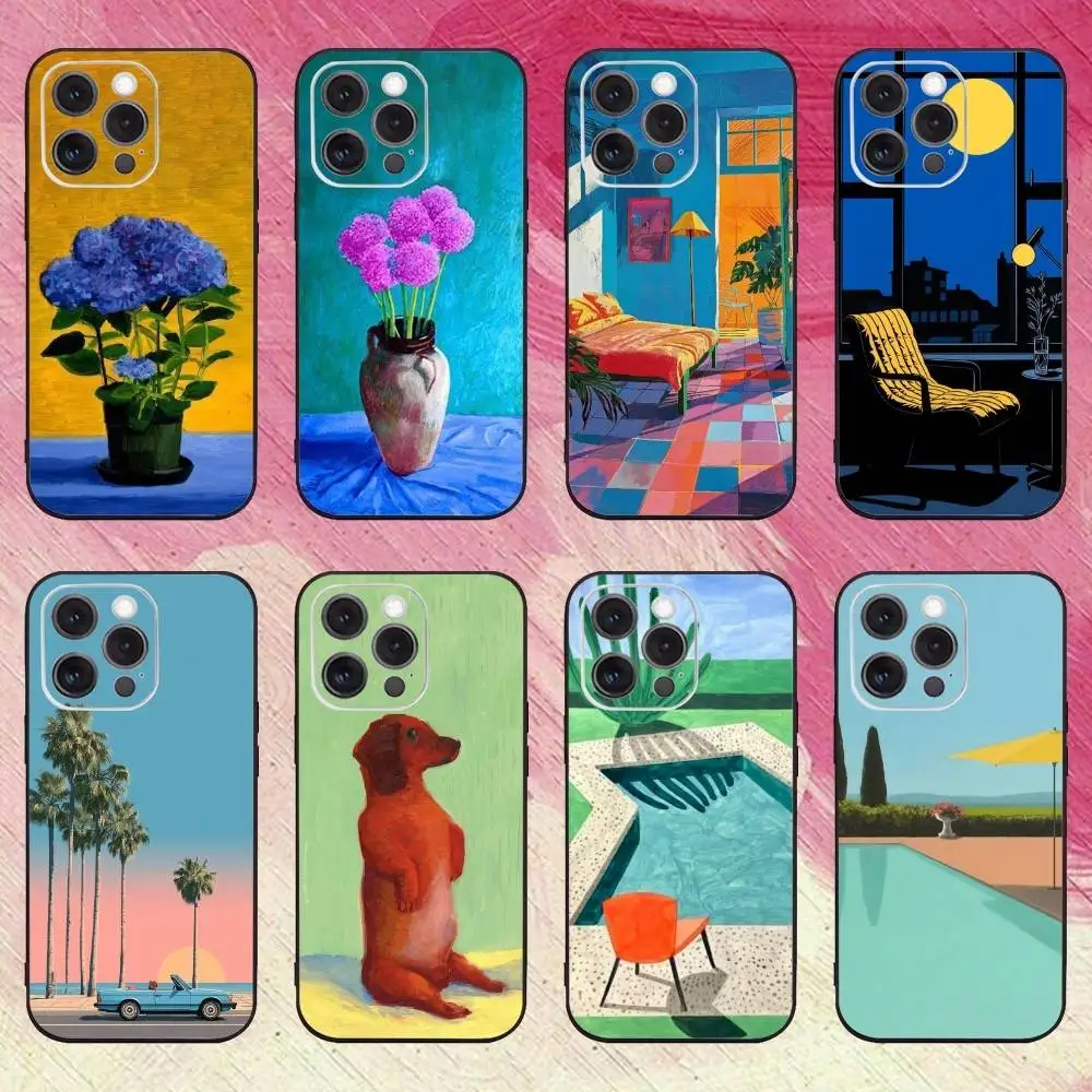 

Art D-David Hockney Paintings Phone Case For iPhone17,16,15,14,13,12,11 Plus,Pro Max Soft Black Cover