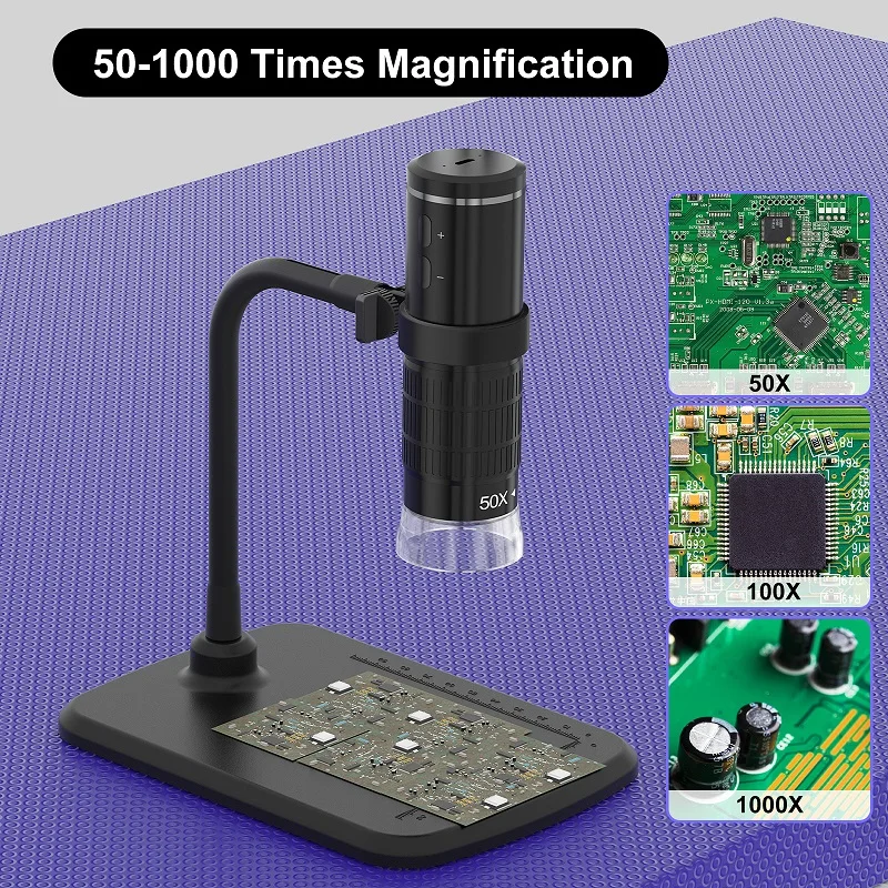 WIFI Microscope Video Microscope Camera Adjustable Stand 8LEDs Digital 50-1000X Magnification Electronic Magnifier for Phones PC