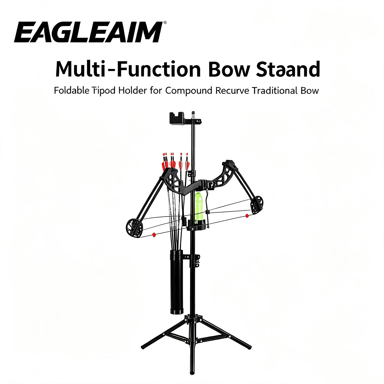 Multi‑Function Archery Bow Stand Foldable Tripod Bow Holder w Arrow Quiver 360° Adj Metal Bow Rack for Compound Recurve BowAcce