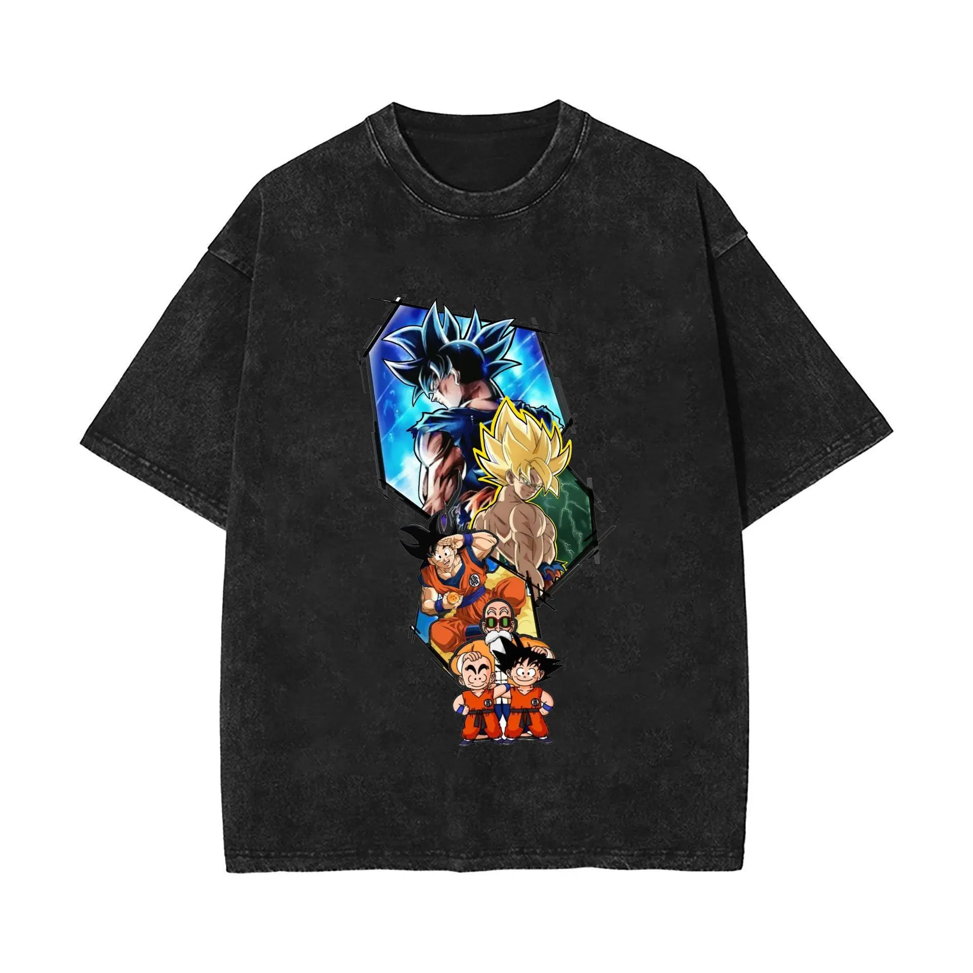 Camiseta Dragon Ball Super Lavada Unisex con Estampado de Goku Ultra Instinto, Estilo Retro, Algodón, Manga Corta, Ropa Urbana