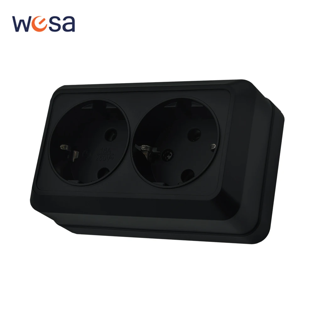 Black With Ground Power Sockets Wall Surface EU Standard Plugs Socket Electrical Outlets Paint Plastic Flame Retardant Classic