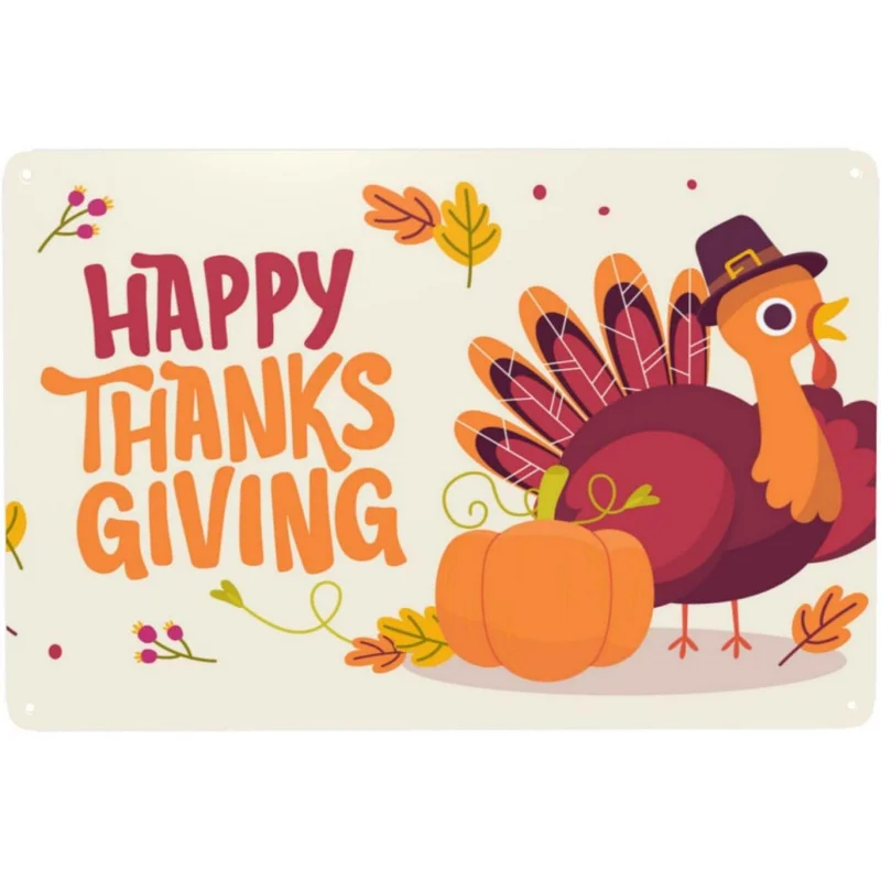 Happy Thanksgiving Slogan Autumn Pumpkin and Turkey Iron Slogan Poster 30x20x2cm