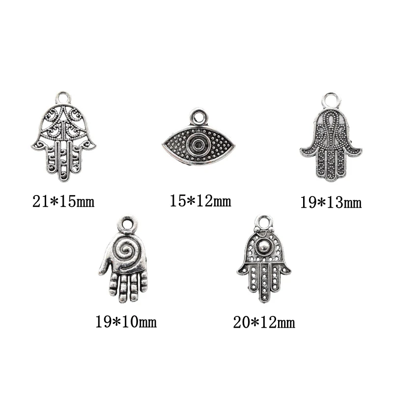 20pcs Mixed Vintage Hand Evil Eye Charms Alloy Metal Hamsa Pendants For DIY Bracelet Necklace Accessories Jewelry Making