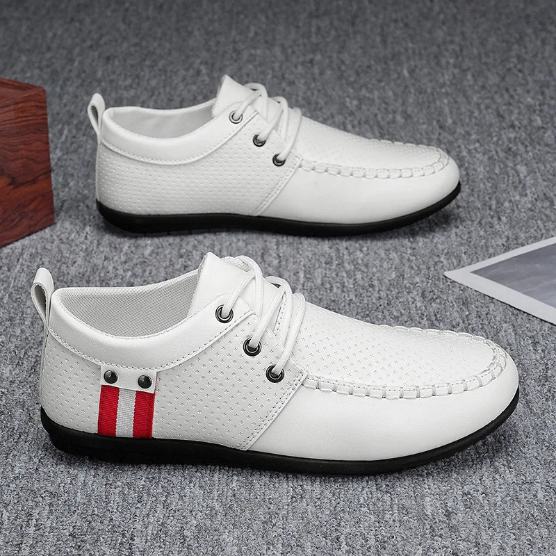 2025 New Korean Large Leather Shoes Men's Trendy Shoes British Youth Casual Men's White Shoes Loafers Men
