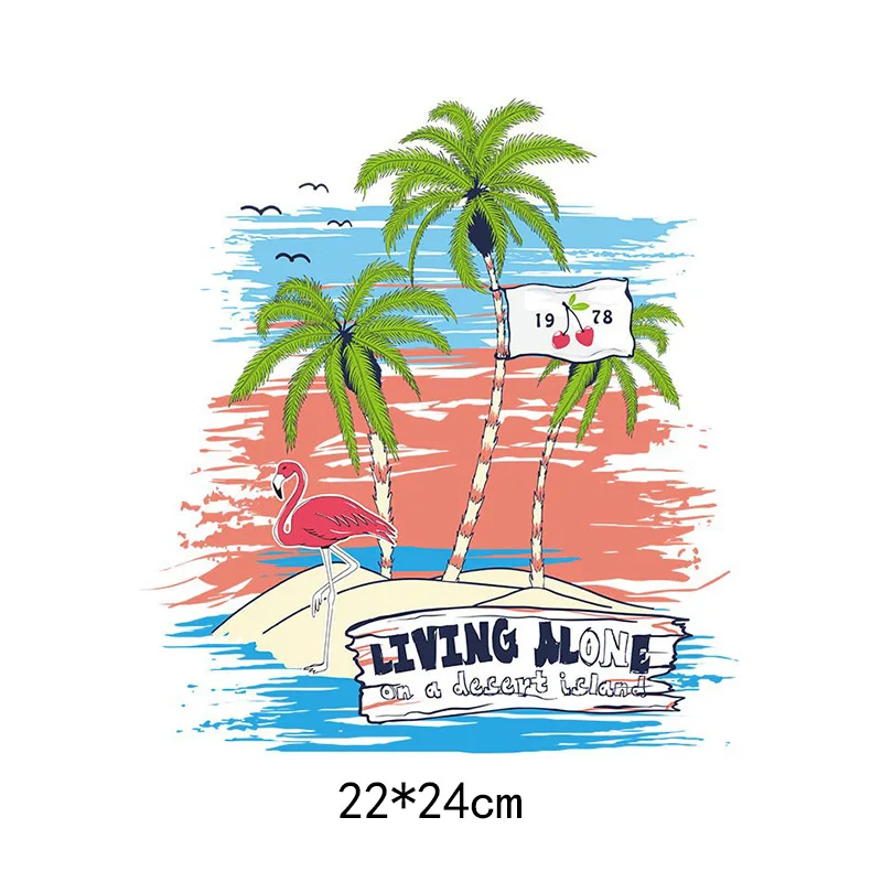 Hot stamping of summer beach scenery DTF Thermo Sticker Decals Heat Transfer Clothes Clothing Crafts Ironing Diy Accessory