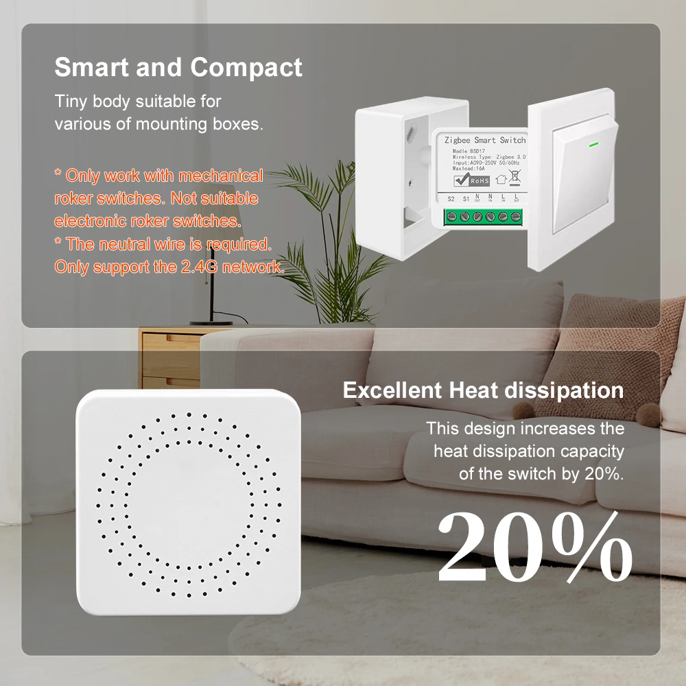 Tuya Smart ZigBee3.0 Light Switch Module 16A MiNi DIY Breaker Supports 2 Way Control App Remote Control for Alexa Google Home