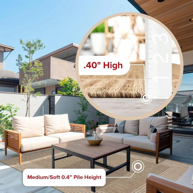 سجادة منطقة خارجية مقاس 9'6 بوصة × 12 بوصة، تصميم كاجوال مع حدود مخططة، مقاومة للبقع، متينة للغاية، للفناء والشرفة وغرفة النوم