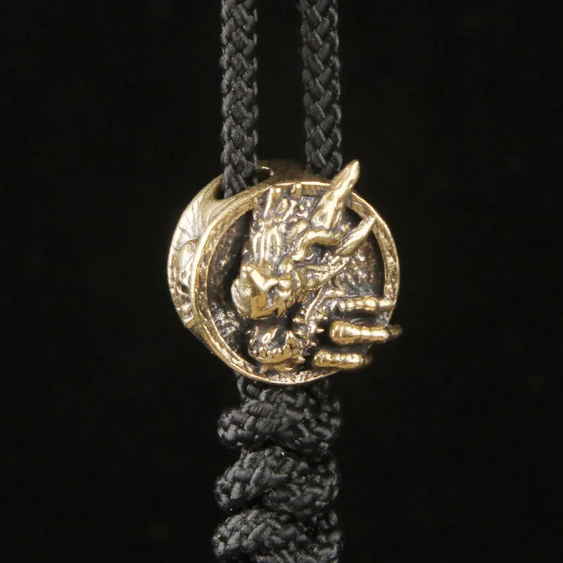 Brass embossed dragon head knife pendant vintage skull EDC paracord spacer bead pendant DIY accessory keychain hang ornament cha