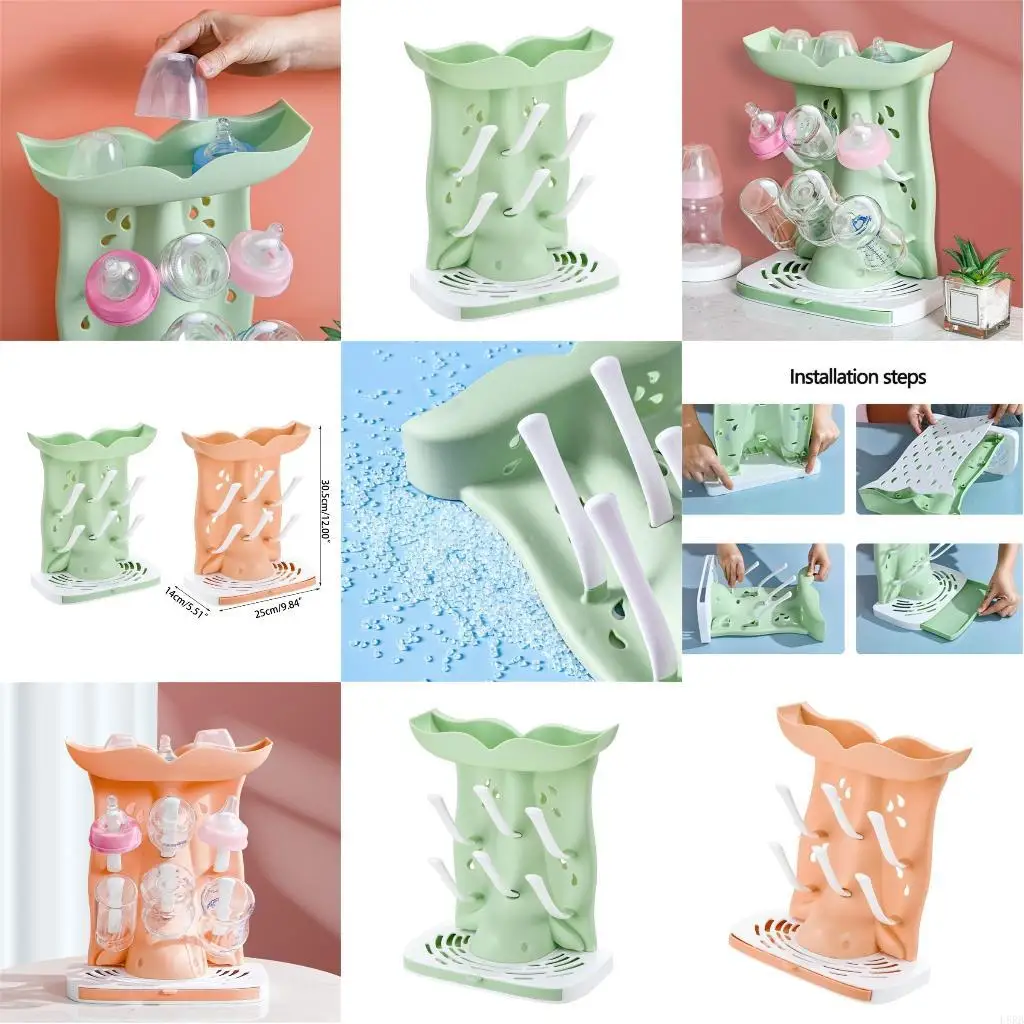 

Baby Bottle Storage Rack with 6 Pegs Plastic Baby Bottle Organizers for Kitchen L8RB