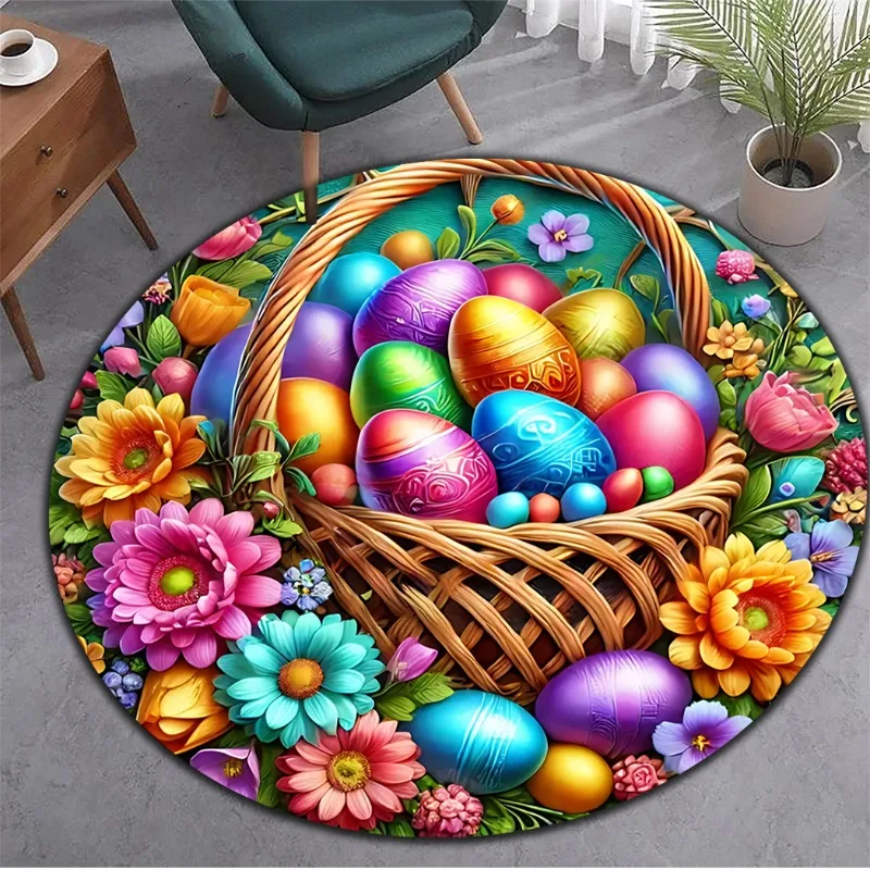 

1pc Easter Egg Area Mat Round Suitable for Bathroom Kitchen Living Room Bedroom Stylish Home Outdoor Plastic Bottom Decoration