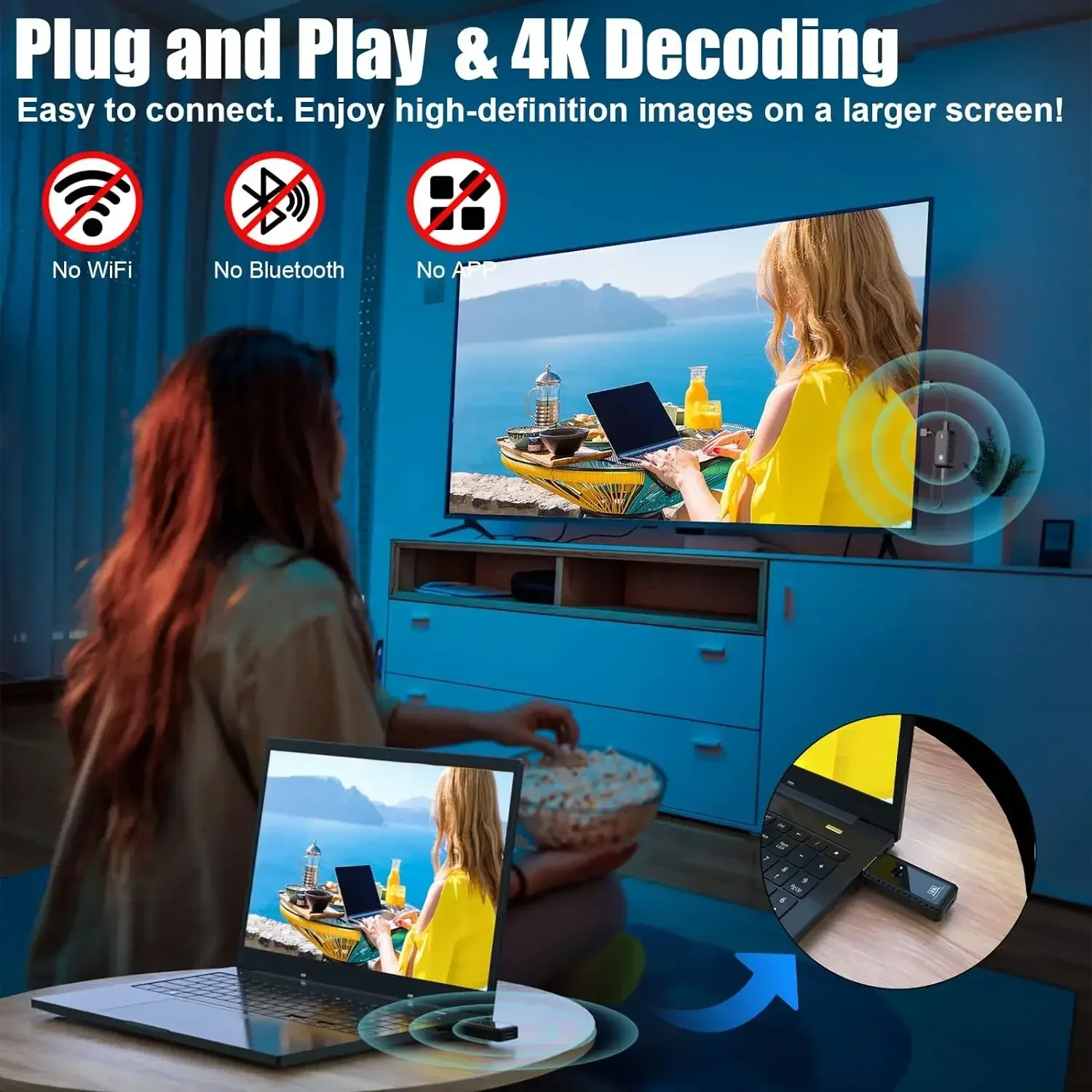 30m Wireless HDMI Transmitter and Receiver with Type-C Extender, Suitable for Connecting 5G Laptops To Monitors and Projectors