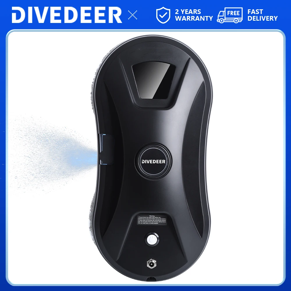 

DIVEDEER Window Cleaning Robot Ultrasonic Water Spray Intelligent Path Planning 2800Pa Suction Power Black Round Appearance