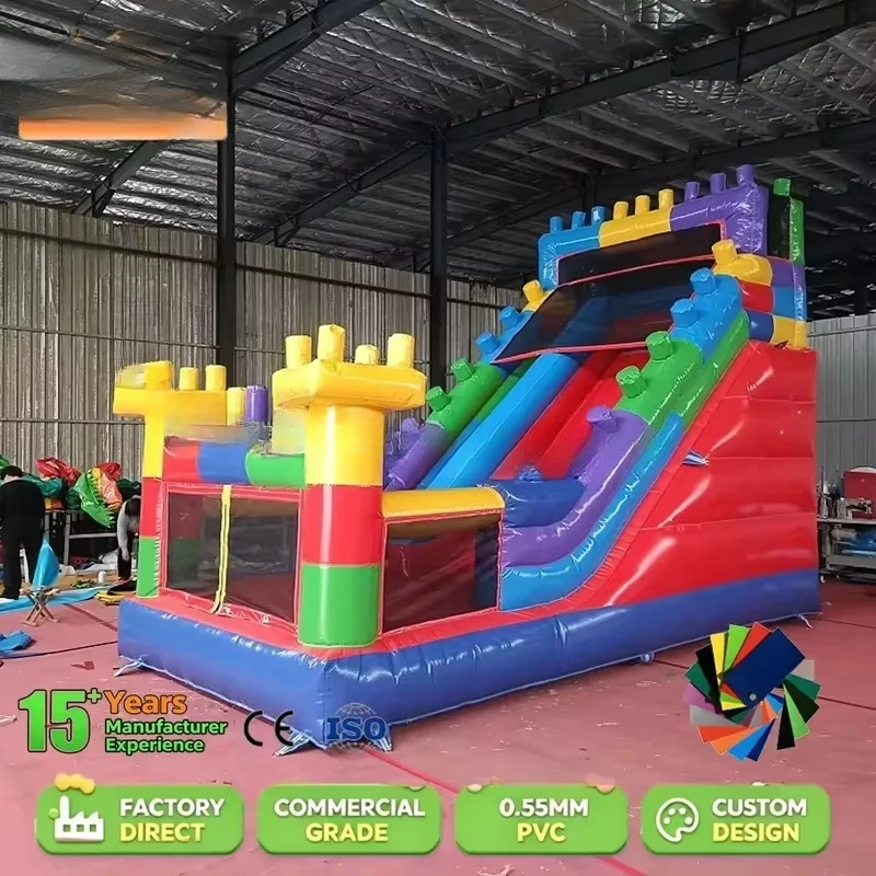 Inflatable Building Blocks Castle Bouncy Jumping House Bouncer Combo Slide With Blower Commercial Renting Kids Playground