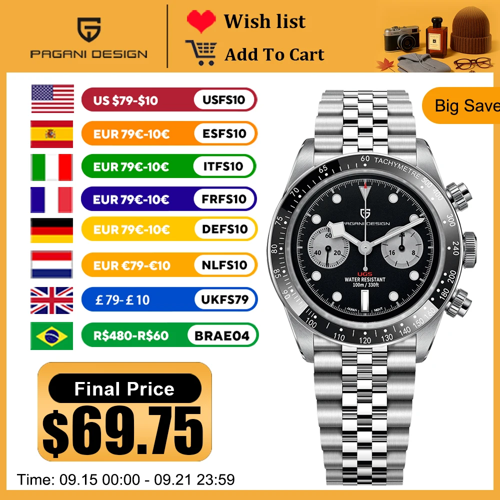 

PAGANI DESIGN 2025 New Retro Men's Watches Luxury Quartz Wristwatches Chronograph AR Sapphire Mirror Watch For Man ceramic Bezel