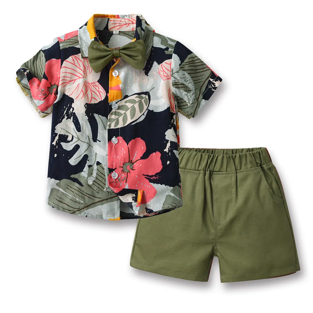 Toddler Boy Hawaiian Outfit Set Baby Summer Floral Short Sleeve Button Down Shirt Shorts +Tops Shorts Summer Outfit Clothes