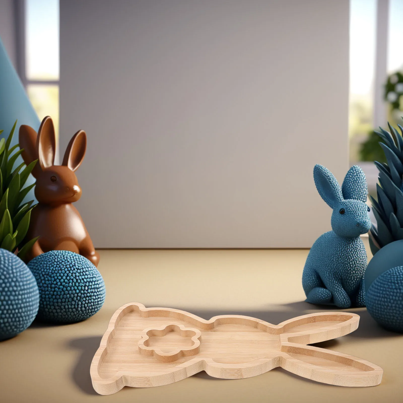 

Bamboo Bunny Tray Easter Food Serving Platter Rabbit Shape Decorative Plate Charcuterie Board Snack Dish Holiday Party
