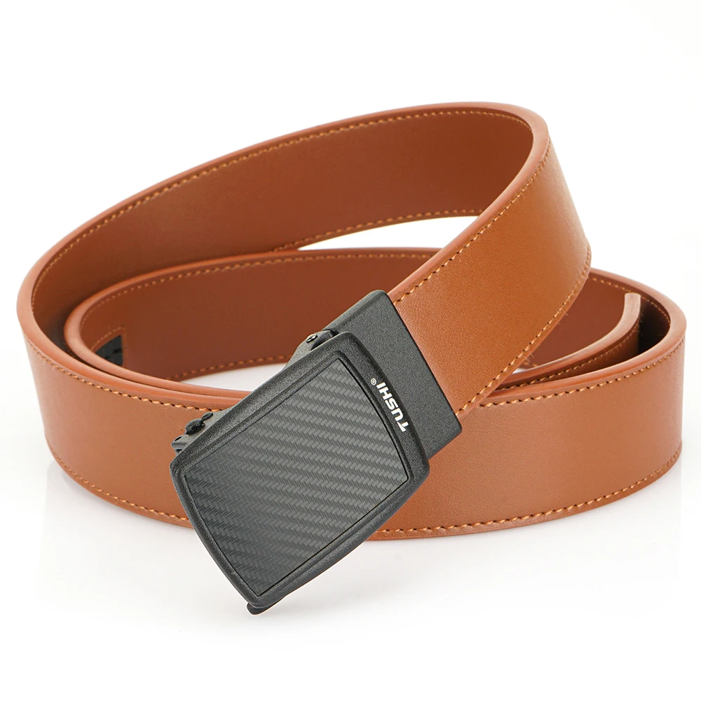 TUSHI Automatic Buckle Tactical Belt for Men High Quality Genuine Leather Belt Adjustable Ratchet Belt Fashion Designer Belt Men