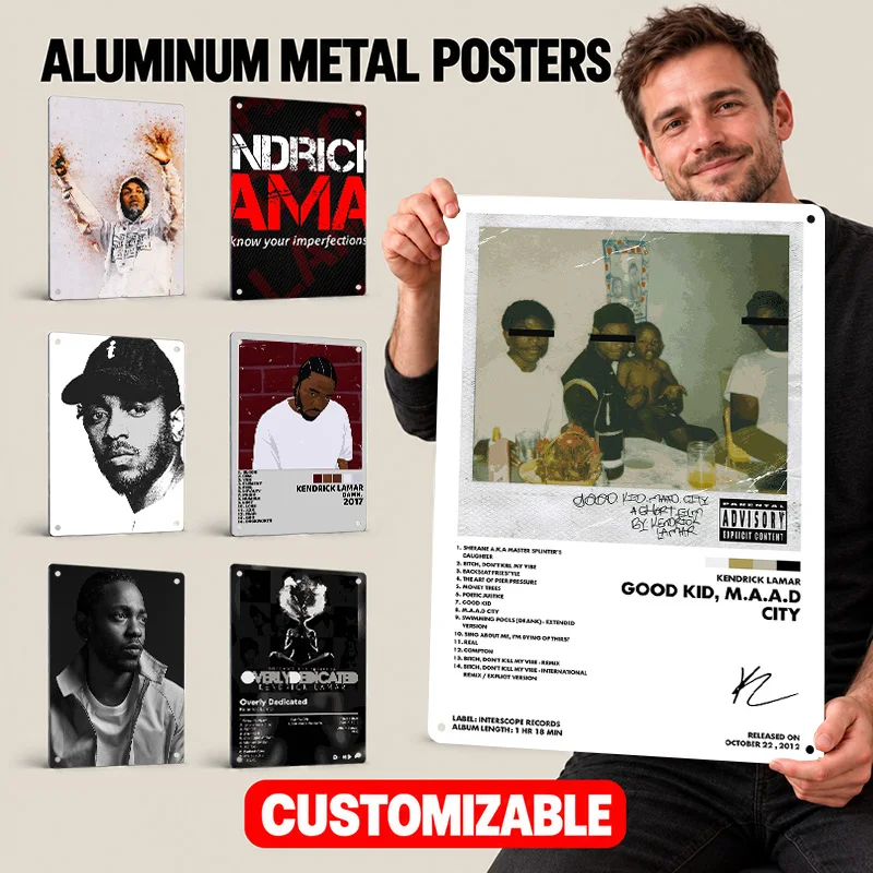 Kendrick Lamar Rapper Printed Posters Customized Aluminum Metal Sign Conscious Hip Hop Theme Wall Art For Home Studio Fan Gift