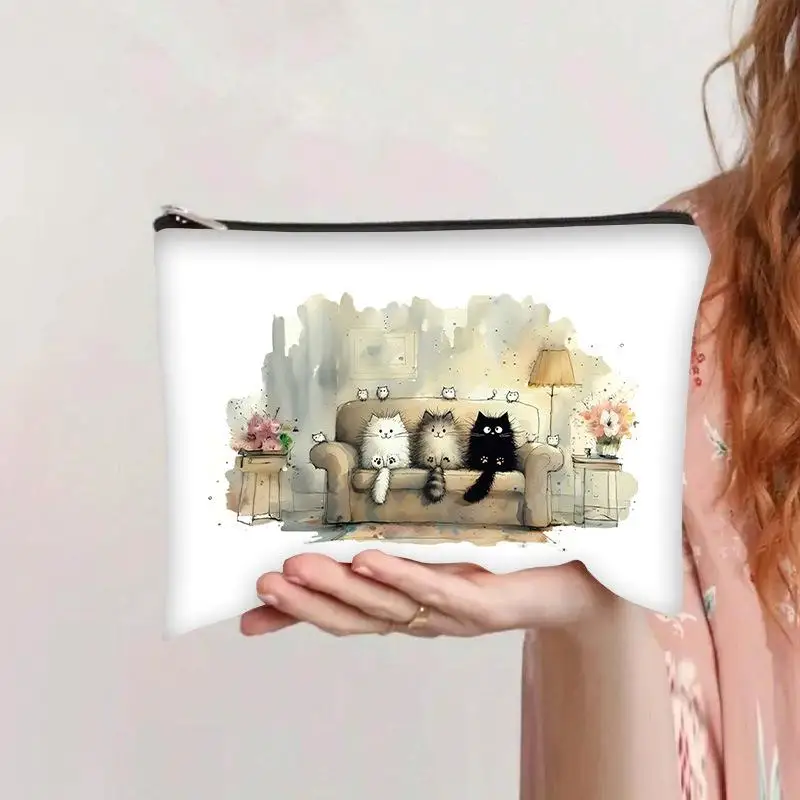 Niedliche Kosmetiktasche mit Cartoon-Print, große Kapazität, Schreibwaren-Etui aus Canvas für Studenten, Reise-Kosmetik- und Toilettenartikel-Organizer-Taschen – Detail 5