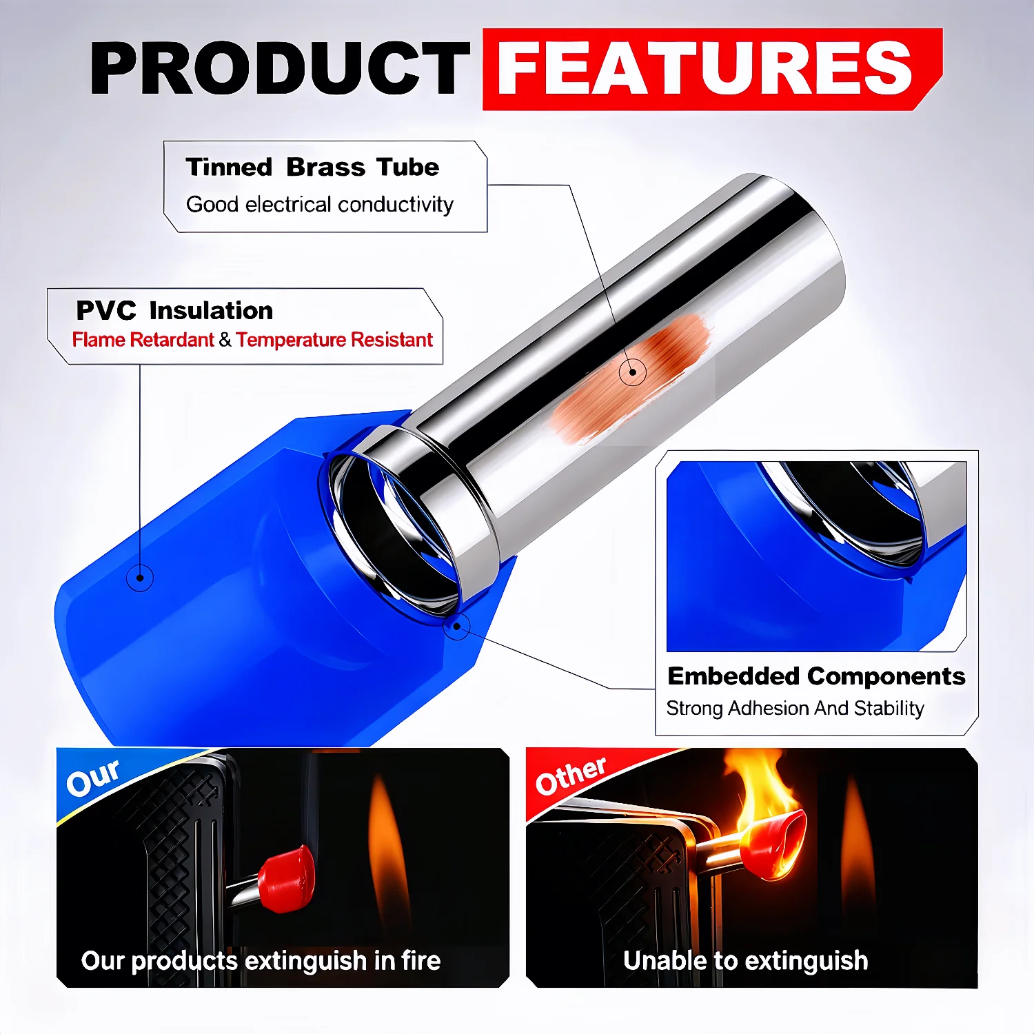 Wire Ferrule Terminal, 22-6AWG 0.5-16mm² Tubular Crimp Terminals Electrical Ferrule Connector PVC Retardant Insulated Pin Cord