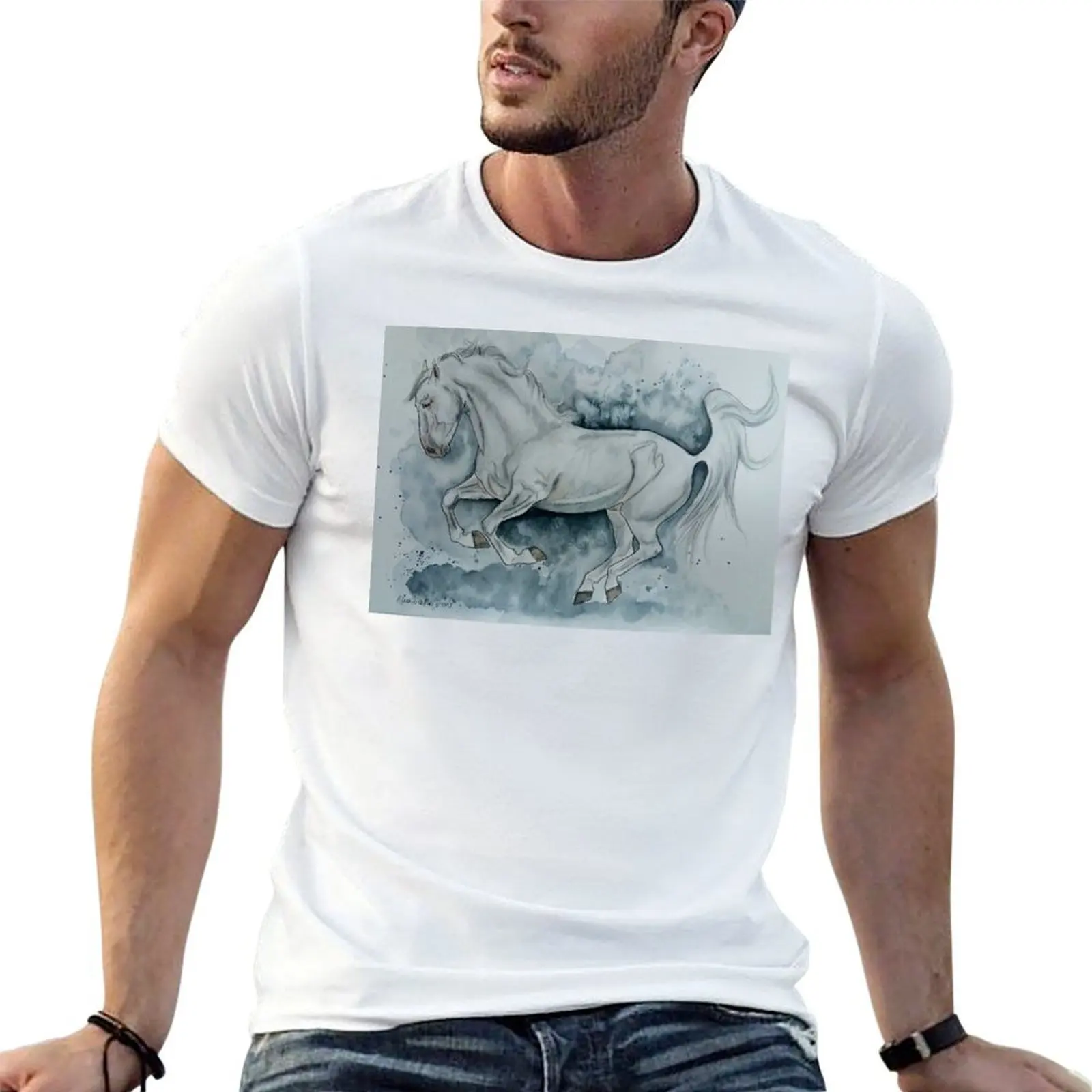 Camiseta con ilustración de potro lipizzaner blanco, camisetas de algodón 100% para hombre, camiseta de lujo para hombre