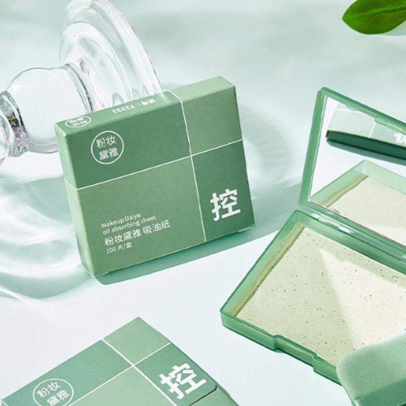 Papel absorbente de aceite Facial portátil con estuche de espejo, papel para el cuidado Facial de mujer, absorbe la grasa Facial, 100 hojas