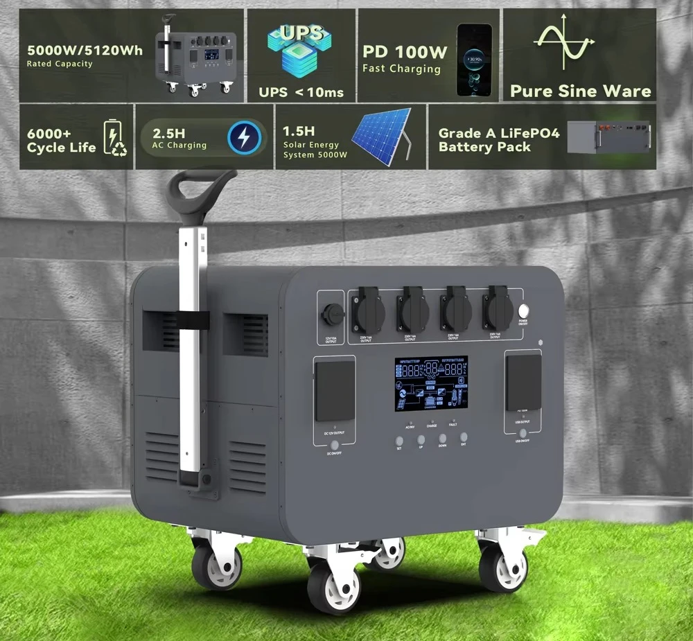 5kw Solar Power System 5000W Portable Generator 5120Wh with Solar Charger, UPS Function for Emergency Backup