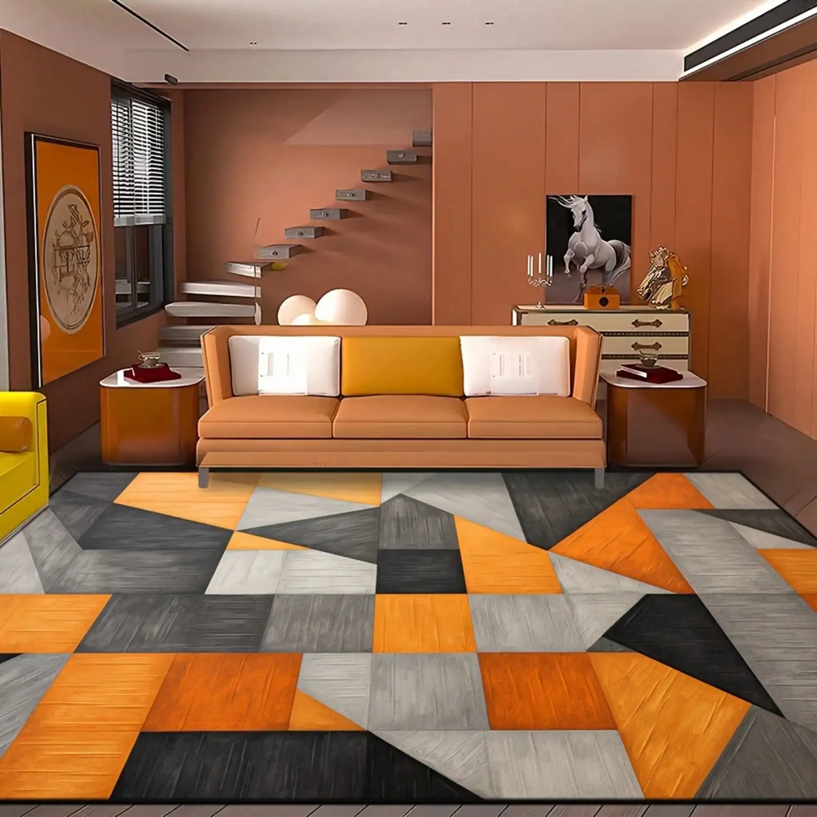 Block Rug Rectangle Angle Woodgrain Geometry Area Decor Carpet Living Room Bedroom Dining Entryway Hallway Kitchen Office Dorm Foyer Home Decor Housewarming Gift Family Friends Halloween Thanksgiving Christmas Anniversary Birthday Party Celebration
