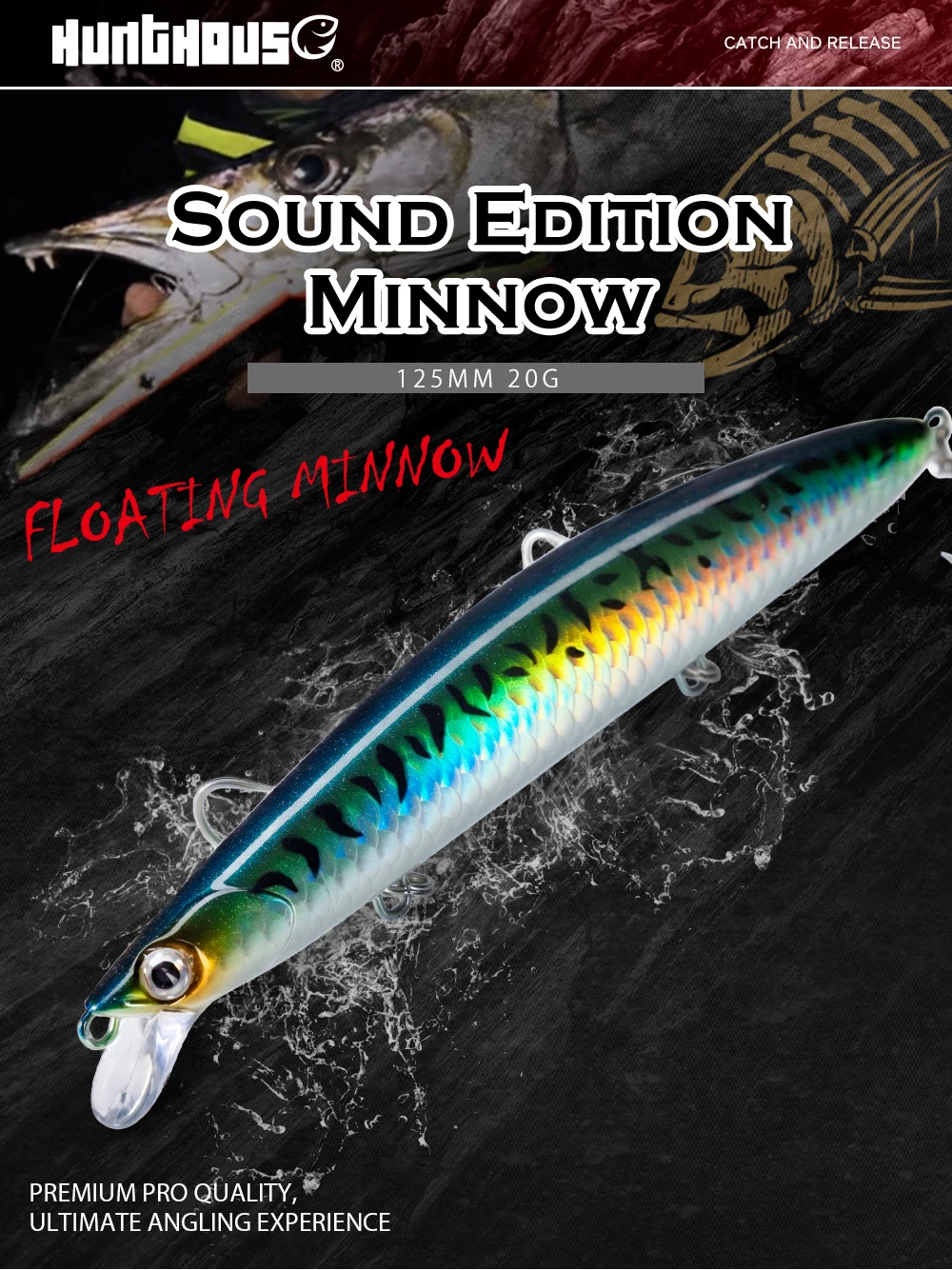 Hunthouse Floating Minnow Angelköder Sound Edition Hartköder 125mm 20g Weitwurf-Wobbler Jerkbit für Hecht- und Barschangeln – Detail 4