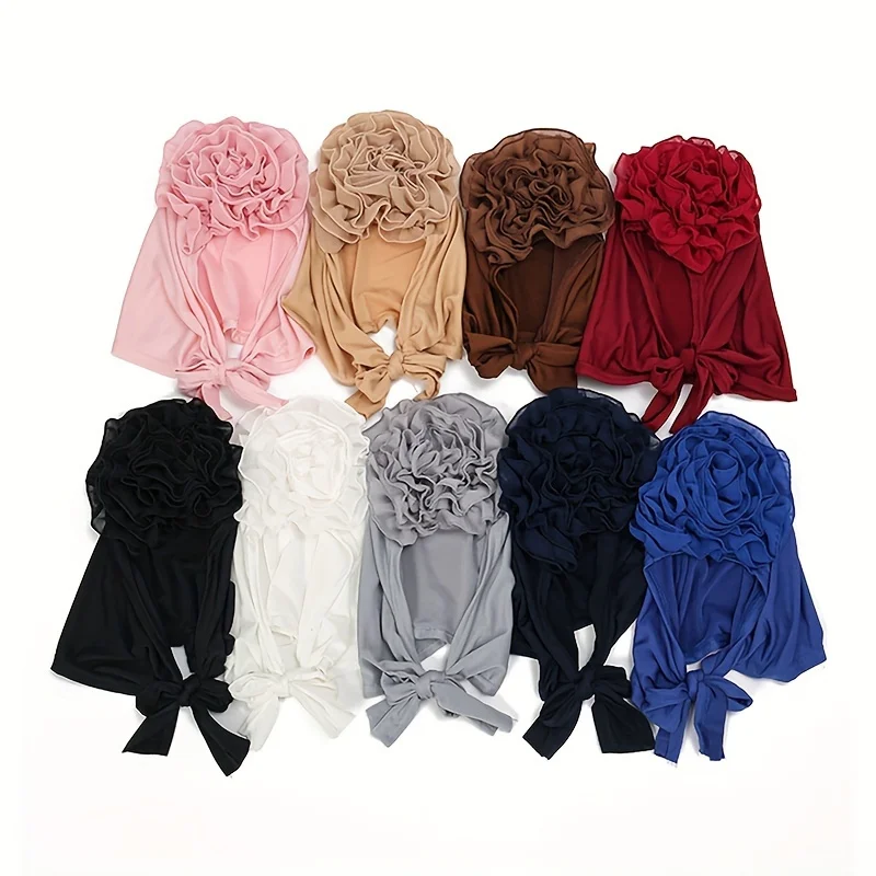 Turban Hijab en Mousseline de Soie pour Femme, Foulard à Tête Ronde, Multicolore, à la Mode, pour Ramadan, 03/Life, Disponible