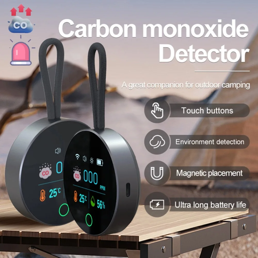 3 In 1 Carbon Monoxide Detector Alarm CO Air Quality Monitor 1000mAh Type-C Charging Indoor Outdoor Temperature Humidity Meter