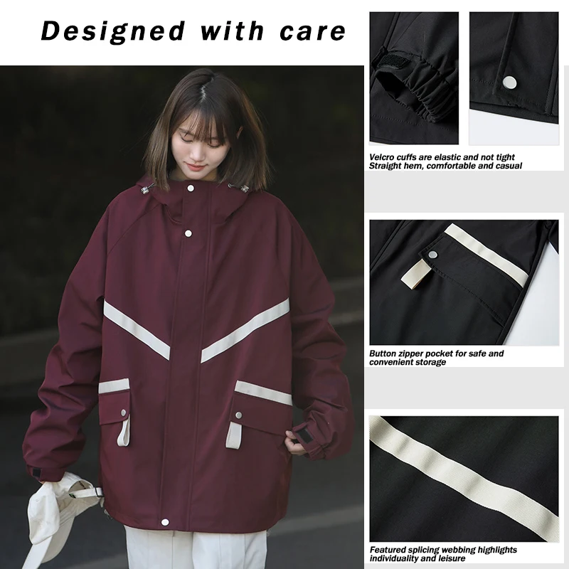 Women\'s Waterproof Hiking Jacket Windproof Running Coat Outdoor Camping Fishing Trekking Hunting Coat Fashion Hooded Windbreaker
