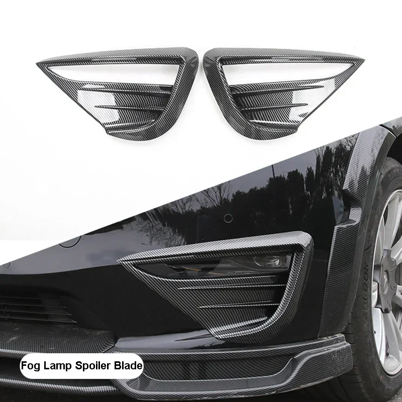 For Tesla Model Y 2023 Accessories ABS Black Carbon Fog Lamps Shade Car Front Fog Light Hoods Eyebrow Eye Wind Knife Cover Trim