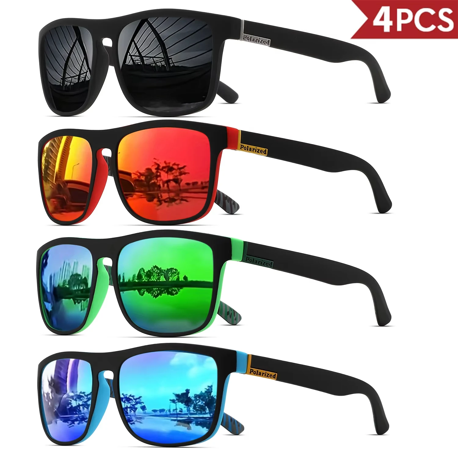 1-4 Piezas de Gafas de Sol Deportivas Polarizadas Cuadradas Clásicas para Hombre, Ligeras, con Marco de PC, UV400, para Conducir, Pescar, Ciclismo, Unisex, Duraderas