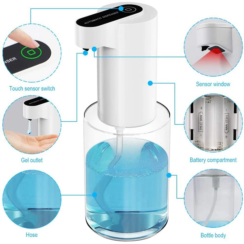 Dispenser automatico di sapone da 2 pezzi Dispenser di sapone da 350Ml con sensore Touchless adatto per Hotel di casa, schiuma e Gel