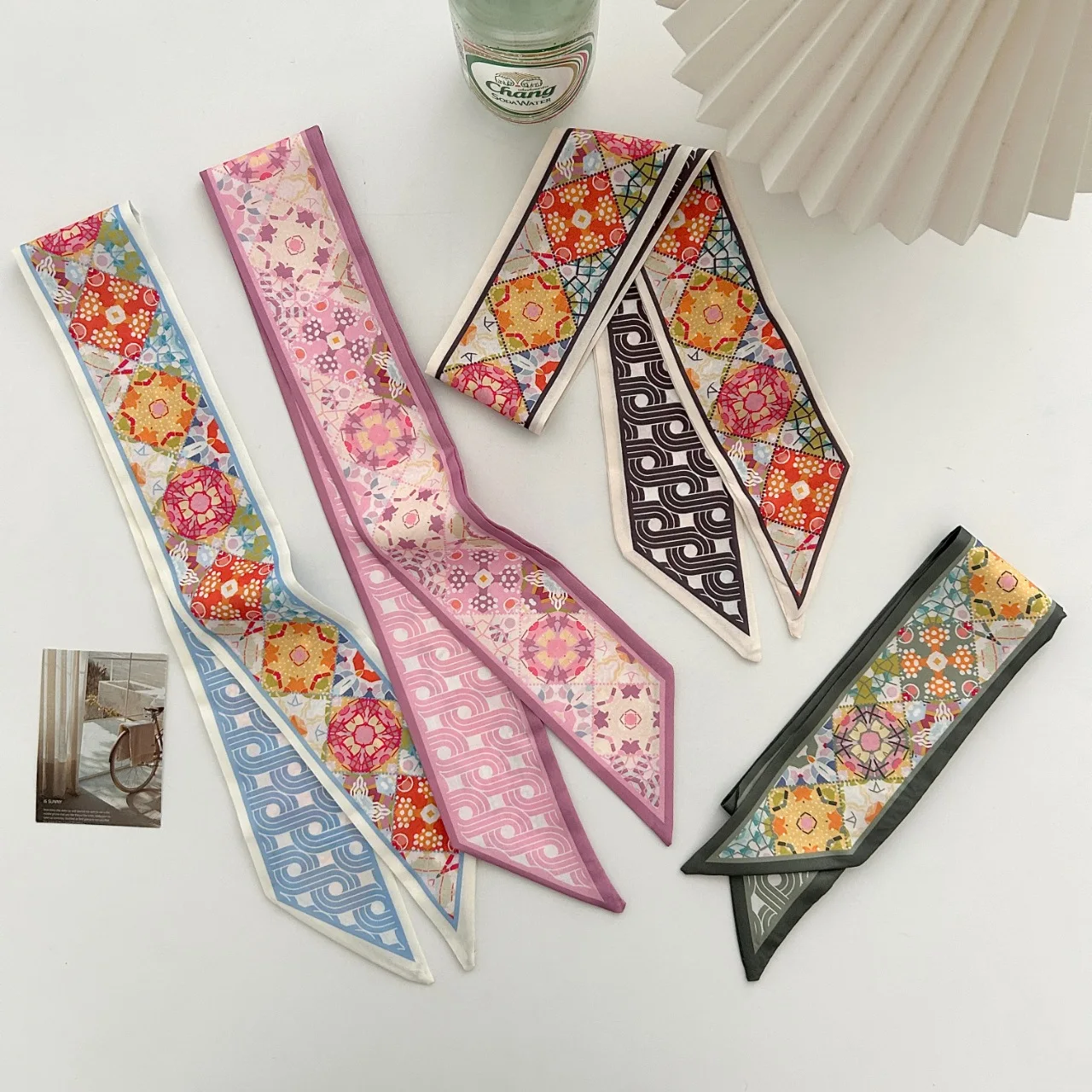 Scarf Vintage Floral Satin Multifunctional Hair Scarf Bag Strap Belt Ribbon Gift Wrapping Decorative Wrap for Women Office