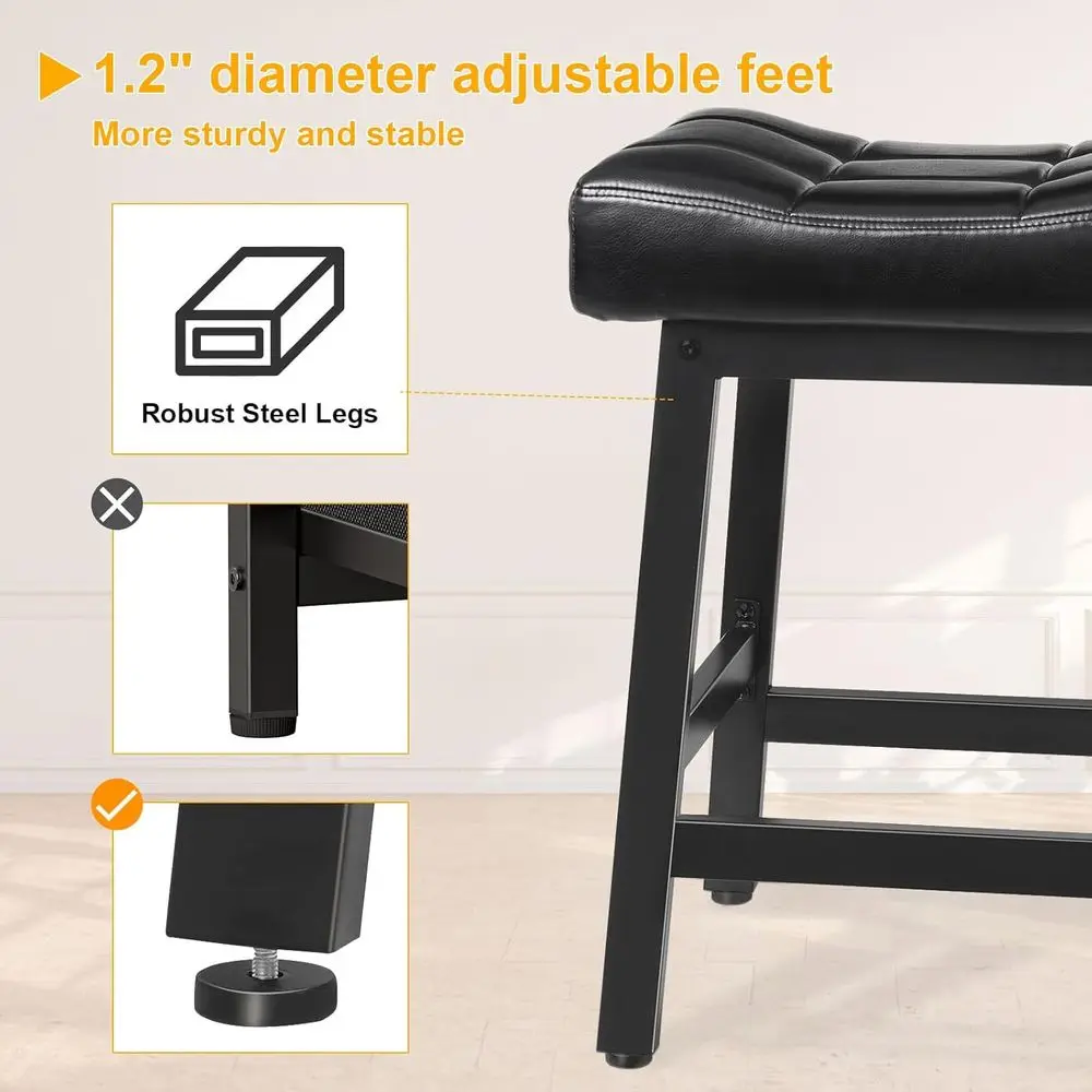 Pair of 24.4 Counter Height Bar Stools with 4.1 Thick Saddle Seats, Curved Design, Metal Base, Easy Assembly, Ideal for Kitchen