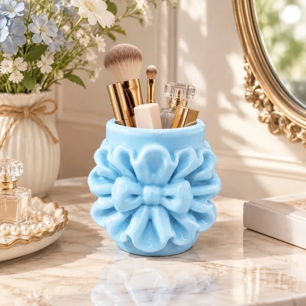 Practical 3D Printed Makeup Brush Holder Bow Multifunctional Pencil Holder Irregular Desktop Organizer Vanity Storage