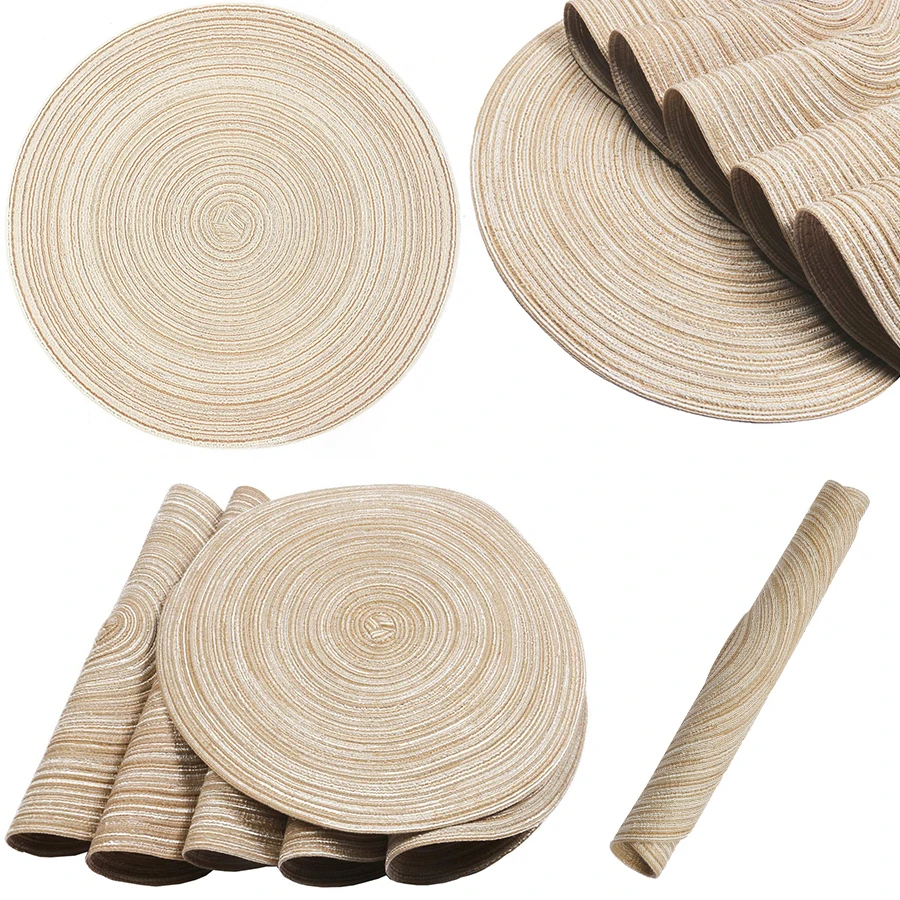3/6PCS Beige Round Placemats Simple Elegant Design Tableware Pads for Home Family Dining Table Shops Countertop Everyday Use ZYF