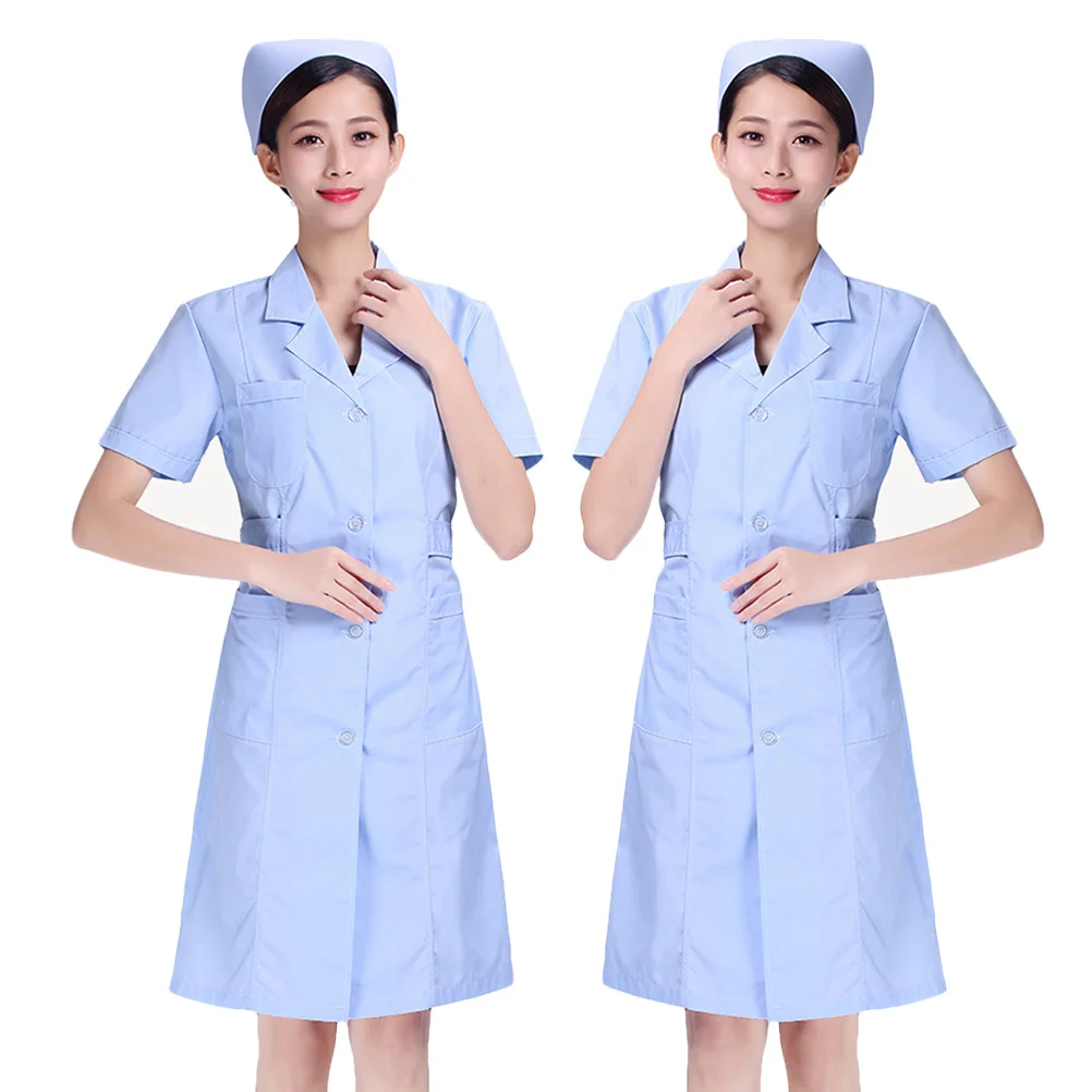 

Nursing Uniform Cotton Short Sleeve Neck Hospital Clinic Lab Workwear Beautician Pharmacy Coat Apparel