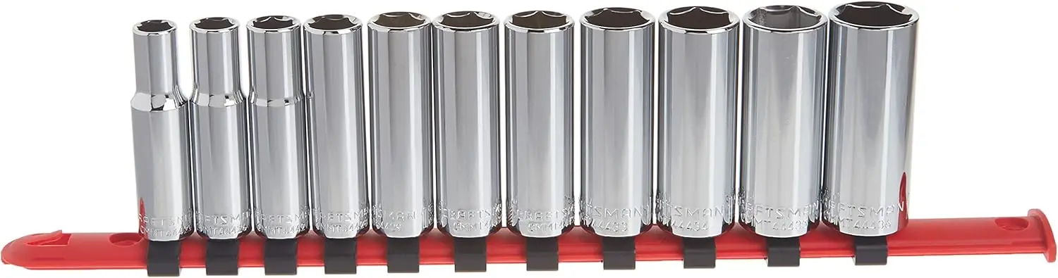 

Socket Set Metric, 3/8" Drive, 11-Piece, Full Polish Chrome Finish, 6 Point Deep Sockets