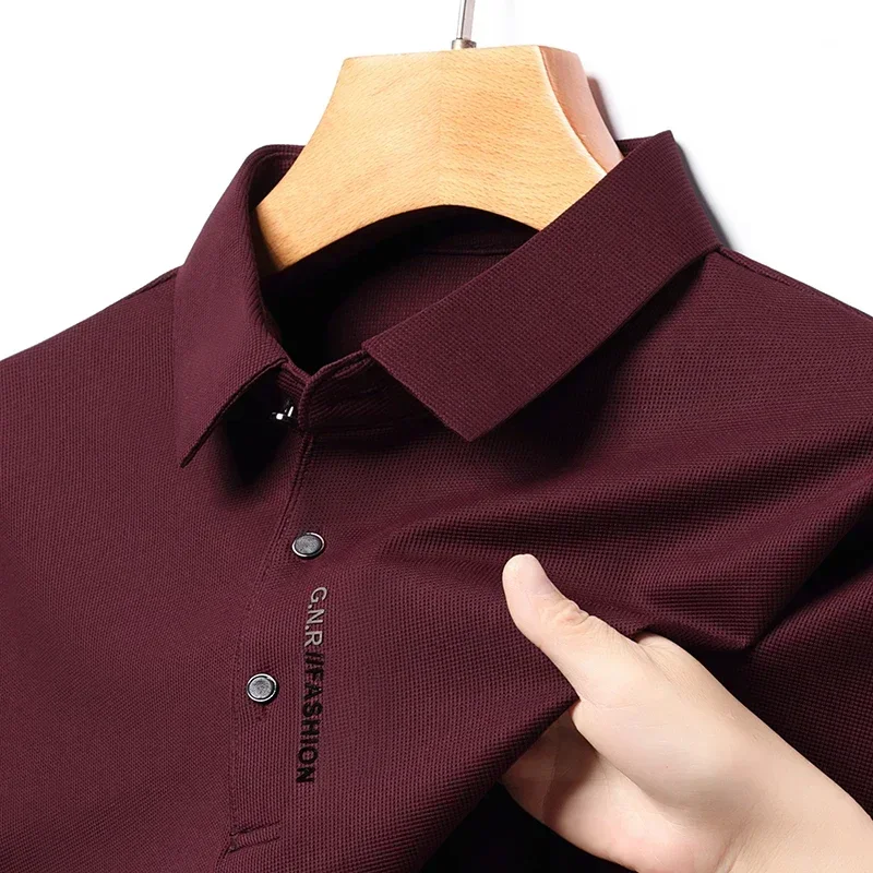

Autumn Lapel Men's Polo Shirt, High-quality Elastic Business Casual Top, Men's Classic Comfortable Slim Fit Long Sleeved T-shirt