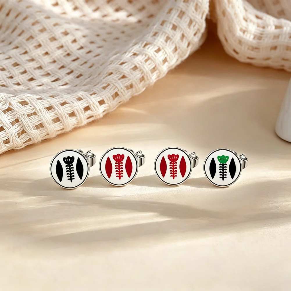 Vintage Enamel Round Stud Earrings for Women Bohemian Floral Pattern Ear Jewelry Colorful Flower Party Daily Wear Accessories
