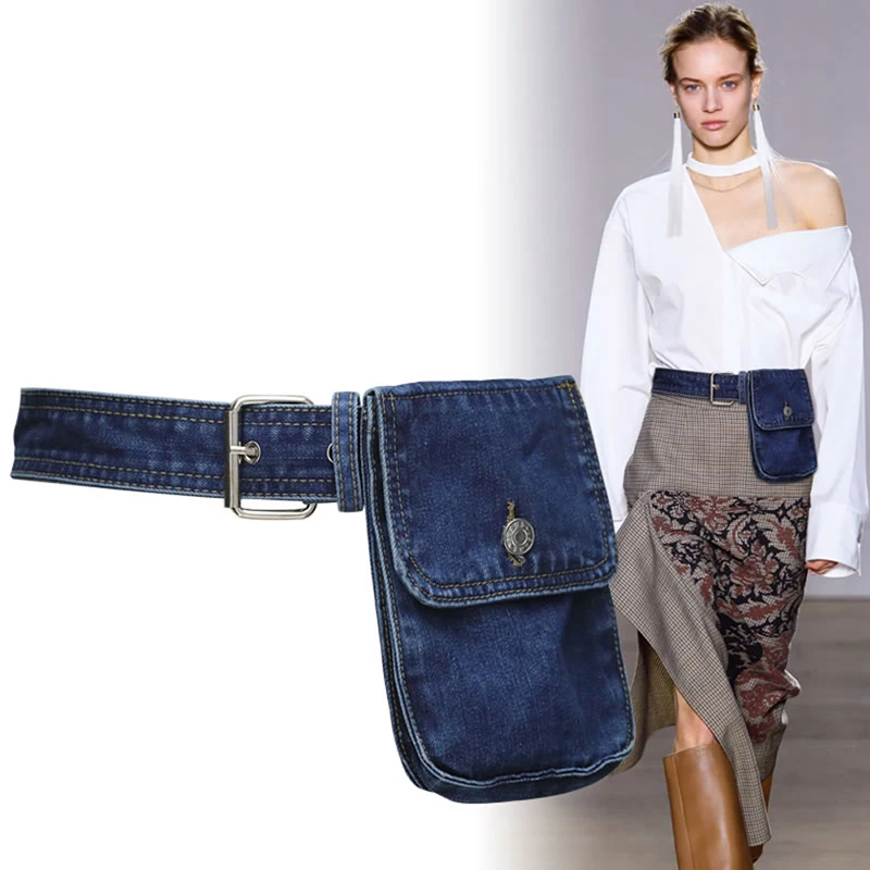 

Denim Waist Belt with Bag for Women Wide Waist Pack Bags Waistband for Dress Accessories